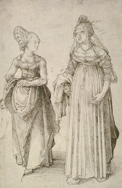 NurembergHausfrauとは対照的なベネチアンドレスの女性 作： Albrecht Dürer