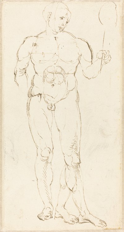 鏡を持った男性のヌード [直腸] 作： Albrecht Dürer