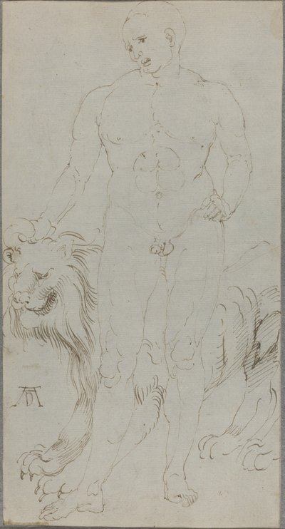 ライオンと男性のヌード [裏面] 作： Albrecht Dürer