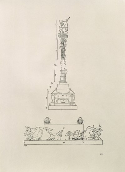 「Manual of Measurement」のパブからの農民の勝利を記念する記念碑。 1525 作： Albrecht Dürer