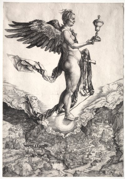 ネメシス、c。 1501-1502。 作： Albrecht Dürer