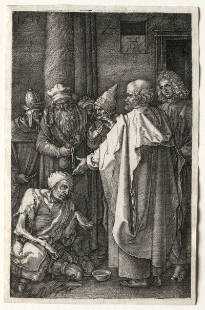 神殿の門で体の不自由な人を癒すペテロとヨハネ 作： Albrecht Dürer