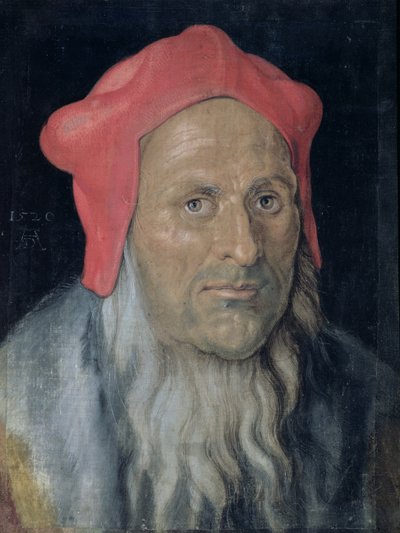 赤い帽子のひげを生やした男の肖像、1520 作： Albrecht Dürer