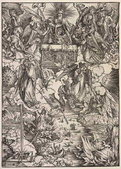 ヨハネの黙示録: トランペットを持つ 7 人の天使 作： Albrecht Dürer