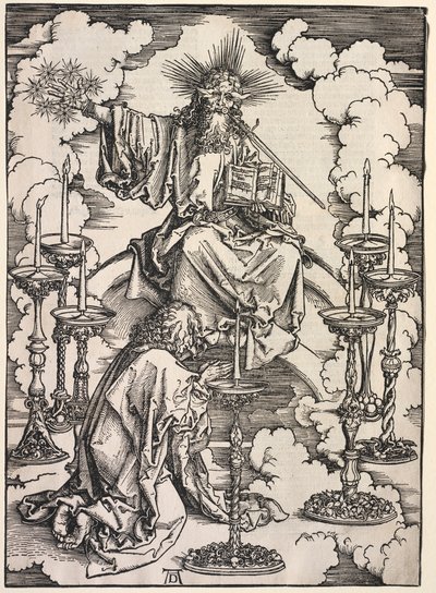 ヨハネの黙示録: 七つの燭台を見る聖ヨハネ 作： Albrecht Dürer