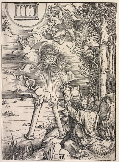 聖ヨハネの啓示：本を食い尽くす聖ヨハネ、1511年。 作： Albrecht Dürer