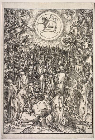 聖ヨハネの黙示録：羊の崇拝、1511年。 作： Albrecht Dürer
