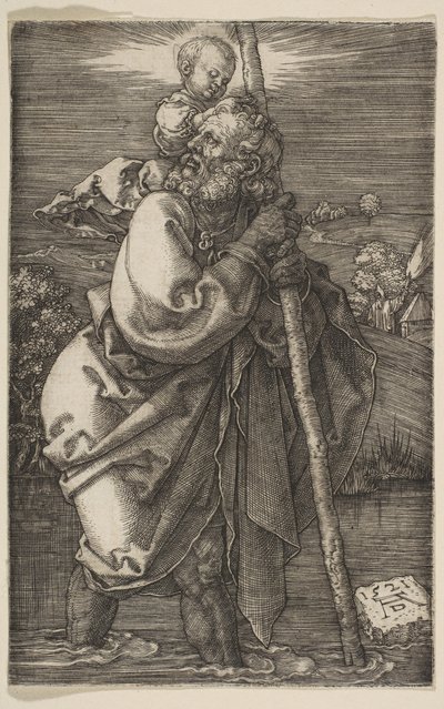 左向きのセントクリストファー、1521年。 作： Albrecht Dürer