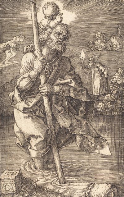 右向きの聖クリストファー、1521年。 作： Albrecht Dürer
