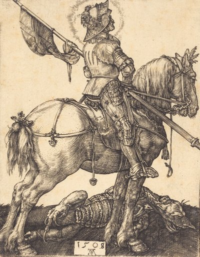 馬に乗った聖ジョージ、1508年。 作： Albrecht Dürer