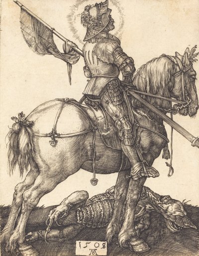 馬に乗った聖ジョージ、1508年。 作： Albrecht Dürer