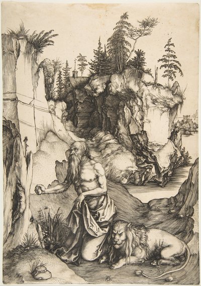 荒野の聖ジェローム刑務所、ca。 1496年。 作： Albrecht Dürer