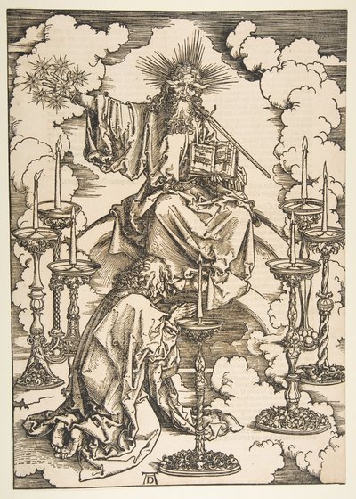 The Apocalypse.n.d. より、7 つの黄金の燭台を見る聖ヨハネ 作： Albrecht Dürer