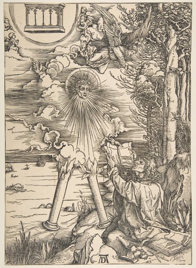 本を飲み込む聖ヨハネ、黙示録、ラテン語版、1511年、1511年より。 作： Albrecht Dürer