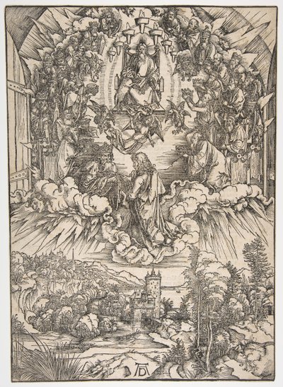 神と長老たちの前の聖ヨハネ、黙示録から 作： Albrecht Dürer