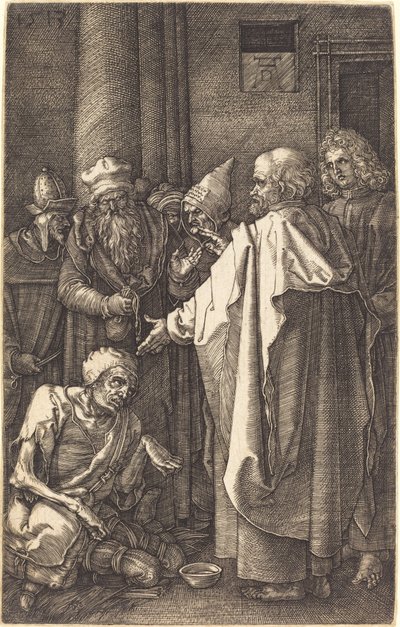 神殿の門で足の不自由な人を癒す聖ペテロと聖ヨハネ 作： Albrecht Dürer