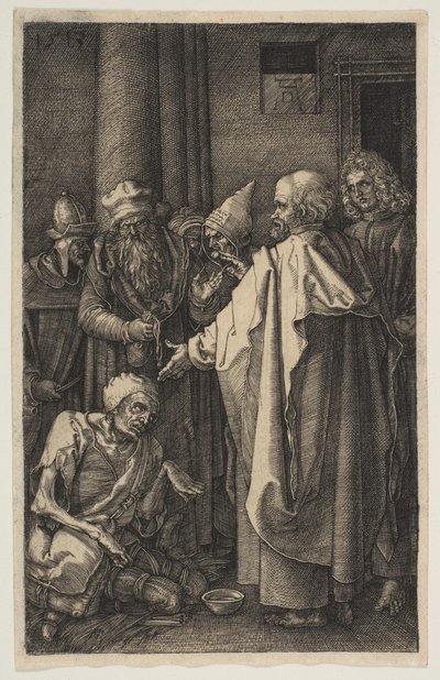 神殿の門の聖ペテロと聖ヨハネ、1513年の受難から。 作： Albrecht Dürer