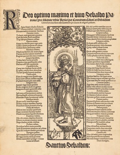 柱の上に立つ聖セバルドゥス c. 1501年。 作： Albrecht Dürer