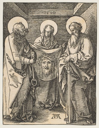 小さな情熱、1510年からの聖者ピーターとポールの間の聖ベロニカ。 作： Albrecht Dürer
