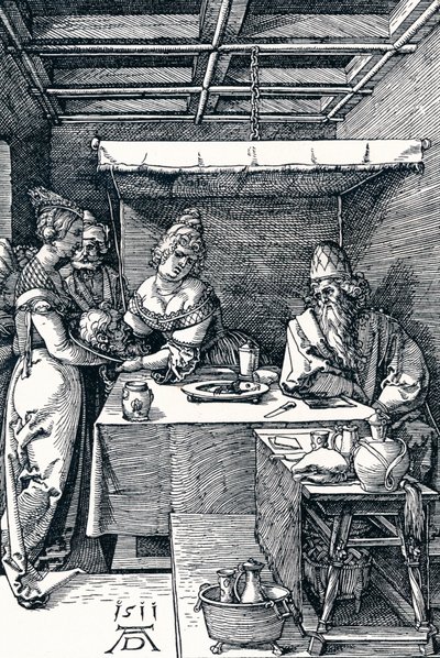 サロメはヘロディアスに洗礼者聖ヨハネの頭を提示、1511 1906 作： Albrecht Dürer