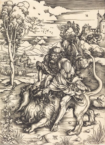 ライオンと戦うサムソン、c。 14971498。 作： Albrecht Dürer