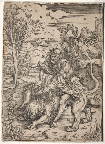 ライオンを殺すサムソンc。 1496-1497。 作： Albrecht Dürer