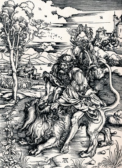 ライオンを打つサムソン、1497 1906 作： Albrecht Dürer