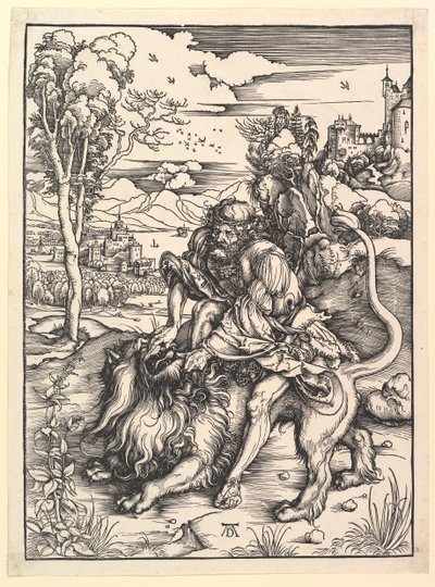 ライオンを引き裂くサムソン、カリフォルニア州。 1497-98。 作： Albrecht Dürer
