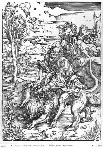ライオンを殺したサムソン、1496-98年頃 作： Albrecht Dürer