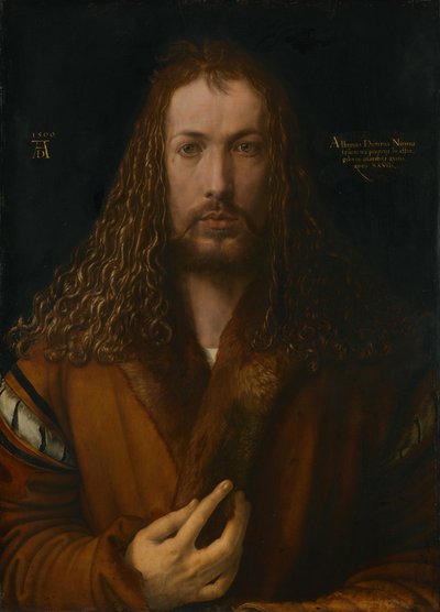 毛皮のスカートをはいた自画像、1500年。 作： Albrecht Dürer