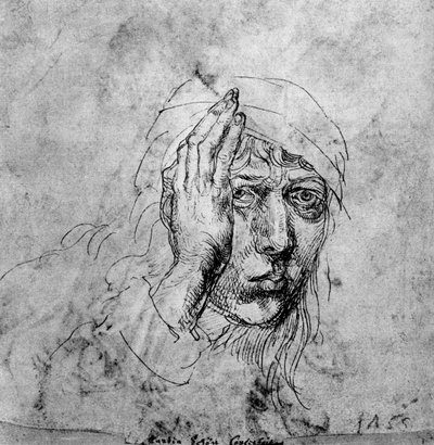 包帯を巻いた自画像、1492、1936 作： Albrecht Dürer