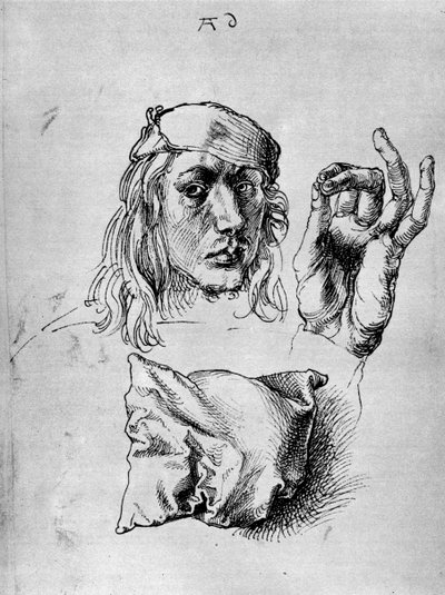 枕のある自画像、1493、1936 作： Albrecht Dürer