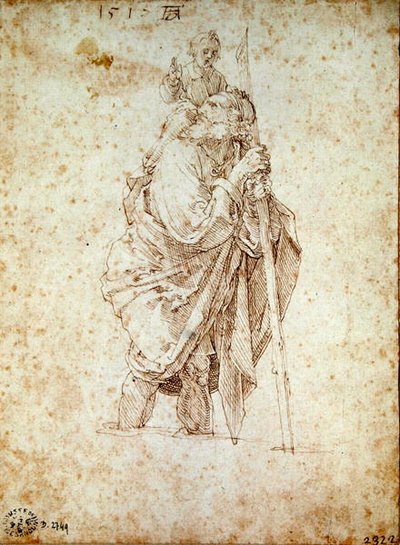 幼児クリストファーを運ぶ聖クリストファー、1515年 作： Albrecht Dürer