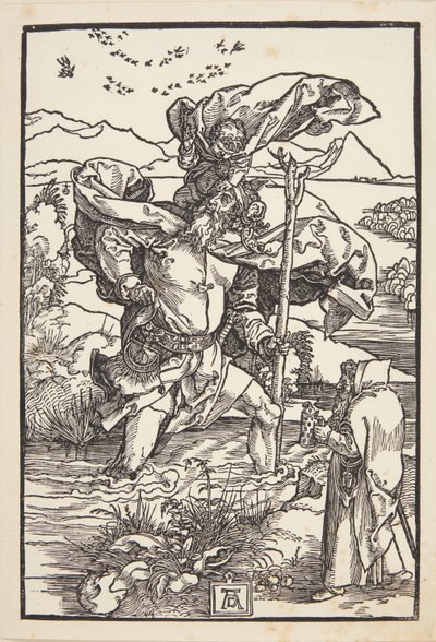 鳥の飛翔と荒野の聖クリストファー 作： Albrecht Dürer