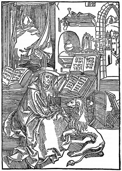 ライオンの足からとげを引っ張る彼の研究における聖ジェローム、1492、1936 作： Albrecht Dürer