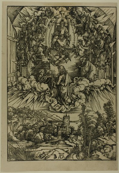 神と長老たちの前の聖ヨハネ、黙示録より 作： Albrecht Dürer