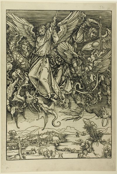 ドラゴンと戦う聖ミカエル、黙示録より 作： Albrecht Dürer