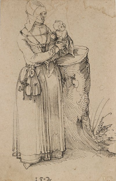 子供を抱く女性の立像、1502 作： Albrecht Dürer