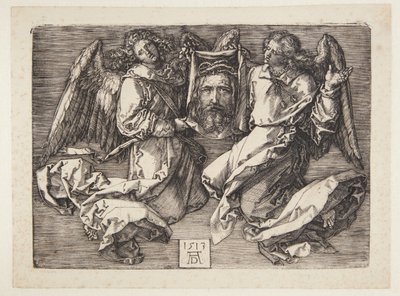 2 人の天使によって表示される Sudarium 作： Albrecht Dürer