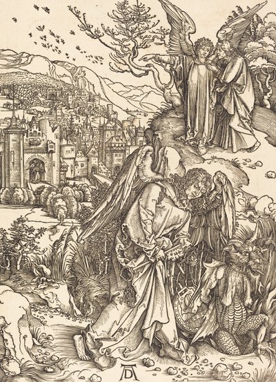 底なしの穴への鍵を持つ天使、1498年。 作： Albrecht Dürer