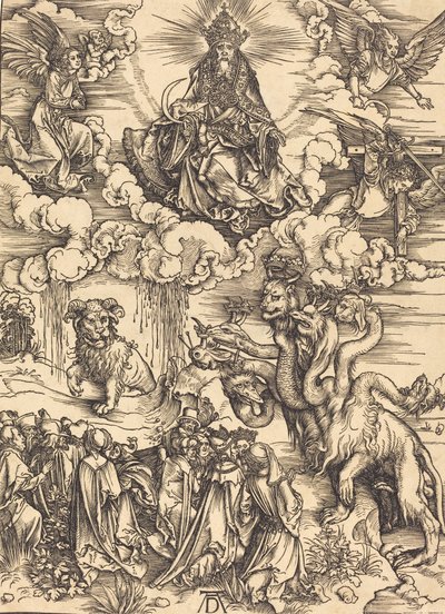 子羊のような 2 つの角を持つ獣、おそらく c. 14961498。 作： Albrecht Dürer