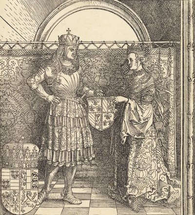 ブルゴーニュのメアリーとマクシミリアンの婚約、1511年。 作： Albrecht Dürer