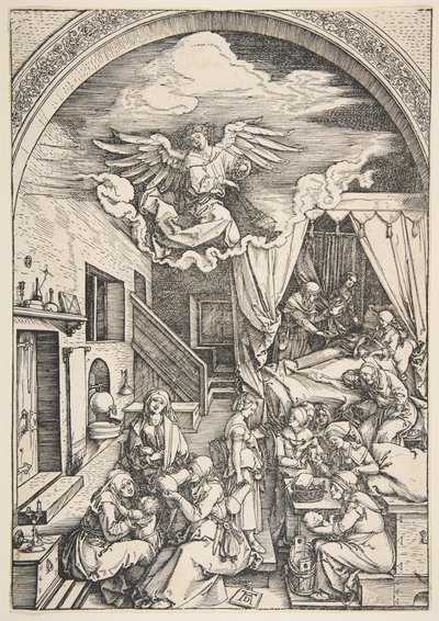 聖母の誕生、『聖母の生涯』より。 1503年。 作： Albrecht Dürer