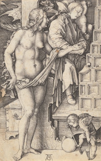 医者の夢 怠け者の誘惑、14981499. 作： Albrecht Dürer