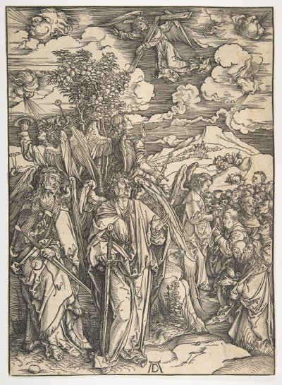 黙示録、ドイツ語版、1498年頃、風を押さえた四人の天使。 1498年。 作： Albrecht Dürer