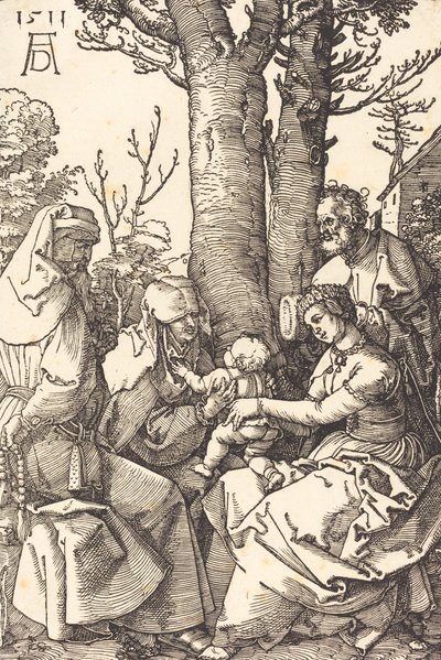 木の下にヨアヒムとアンネがいる聖家族、1511年。 作： Albrecht Dürer