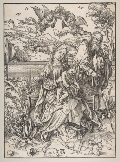 3匹のうさぎの聖家族、ca。 1497-98。 作： Albrecht Dürer