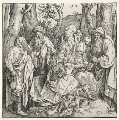 二人の音楽家の天使がいる聖家族 作： Albrecht Dürer