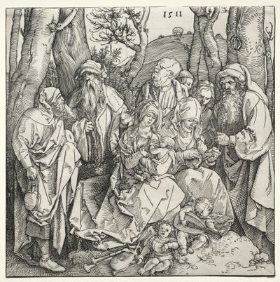 ミュージシャンの天使が2人いる聖家族、1511年。 作： Albrecht Dürer