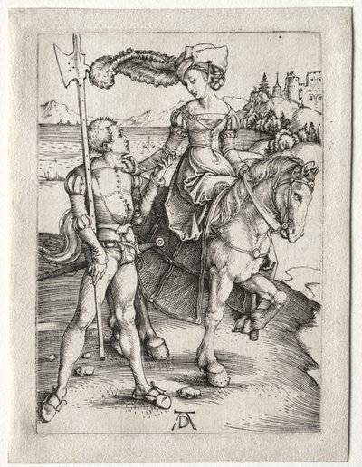 騎乗の貴婦人とランツクネヒト 作： Albrecht Dürer